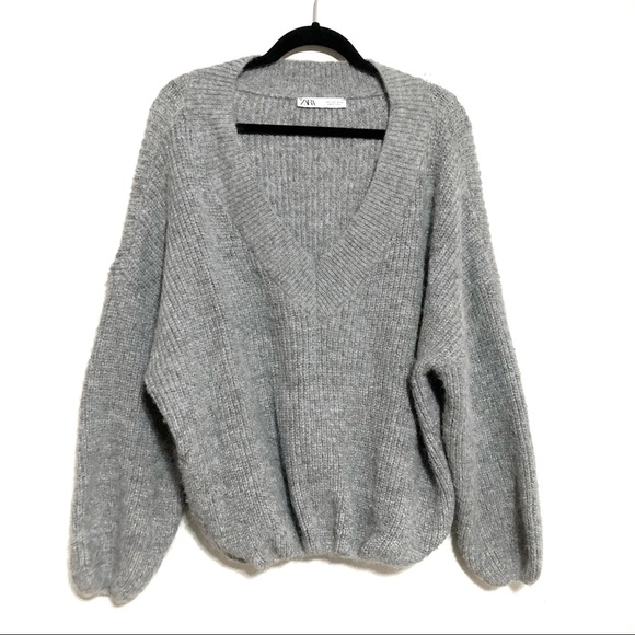 Zara Sweaters - Zara Drop Shoulder Fuzzy V-Neck Sweater